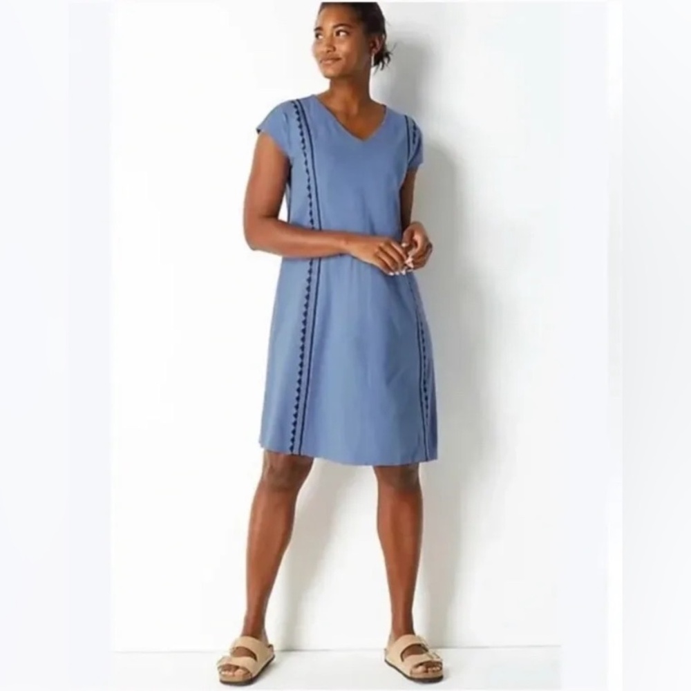 J Jill  Dress L Embroidered Boho Lagenlook Minimalist Lightweight Beach Purejill